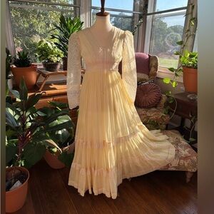 Lacey Yellow Gunne Sax Vintage Prairie Boho Maxi Dress